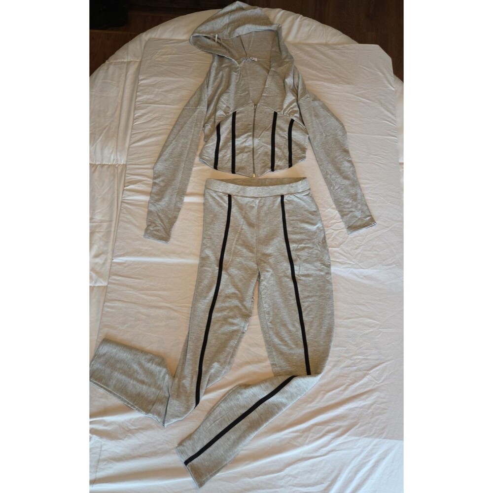 NEW Julia by Love J 2Pc Lounge Set Women's M Gray Zip Hoodie Pants
